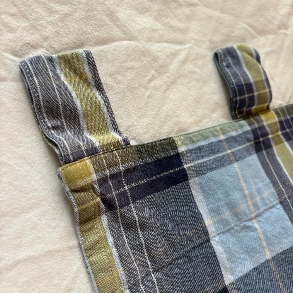 Pottery Barn Kids Blue Green Plaid Cotton Tab Top Curtains 44x44 Set of 2 RARE